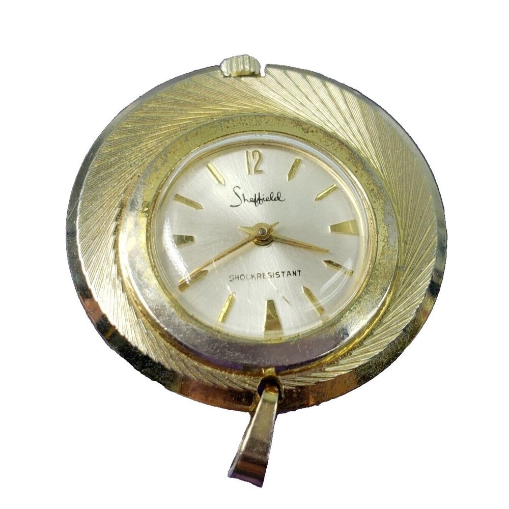 Vintage 1960's Sheffield Shock Resistant Mechanical Watch Pendant Gold Tone Swis